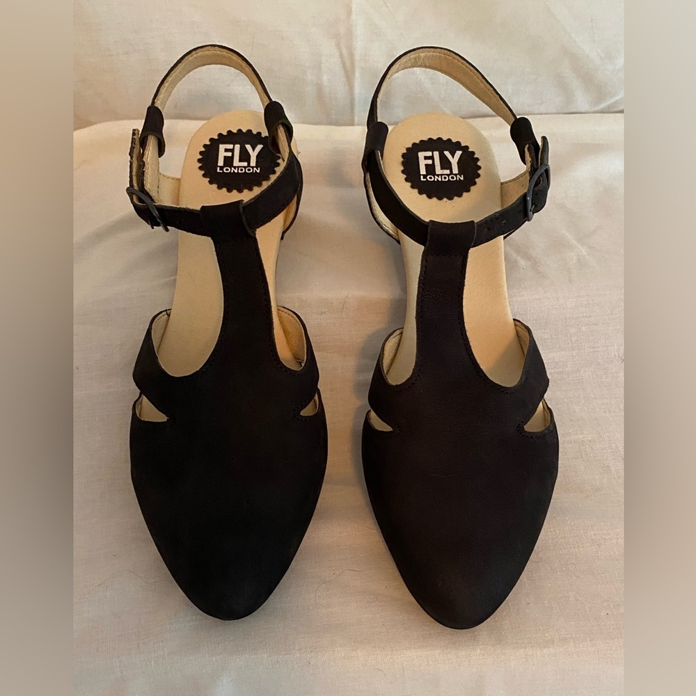 Fly London Women's Black T-Strap Sandals